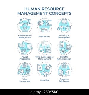 Human resource management soft blue concept icons Stock Vector