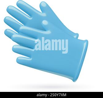 Medical protective blue 3d gloves vector icon isolated on white background Stock Vector