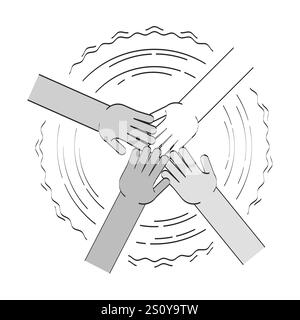Diverse hands in unity circle doodle line illustration concept Stock Vector