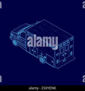 Blue ambulance with a cross on the side. The ambulance is parked on the side of the road Stock Vector