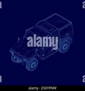 Blue car with a blue roof and a blue background. The car is a military vehicle Stock Vector