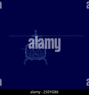 Blue helicopter is shown in a blue background. The helicopter is in the middle of the image and is the main focus. The blue color of the helicopter an Stock Vector