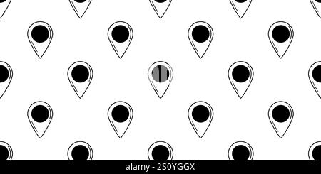 Seamless Black and White Pattern with Doodle Style Location Icons for Navigation, Travel, and Mapping on a Minimal White Background Stock Vector