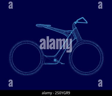Blue bicycle with a handlebar. The bike is shown in a stylized way, with a focus on the frame and wheels. Scene is futuristic and sleek, with a sense Stock Vector