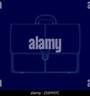 Blue briefcase with a handle. The briefcase is made of leather and has a zipper Stock Vector