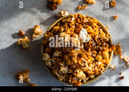Sweet caramel popcorn in the bowl Stock Photo
