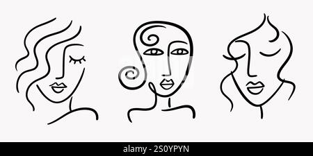Abstract one line drawing woman face portrait logo Stock Vector
