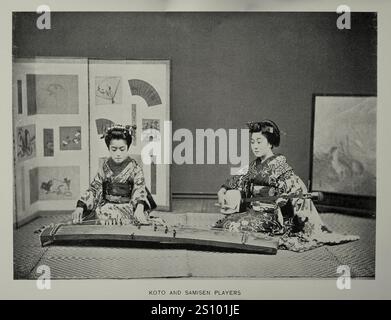 History of Japan, Japanesse Music, Women playing Koto and Samisen, Vintage photograph, 19th Century Stock Photo