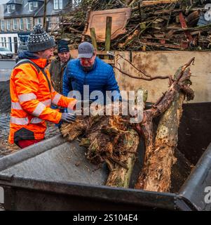 Building the traditional hogmanay bonfire in Biggar, South Lanarkshire, Scotland. Stock Photo