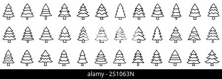 Christmas tree linear icon. Big set of black Christmas tree icons. Christmas symbol. Stock Vector