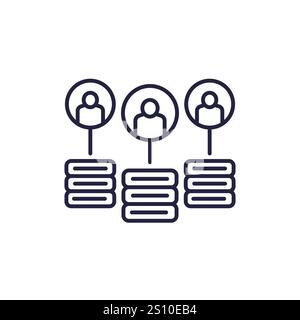 CDN line icon with users, Content delivery network Stock Vector