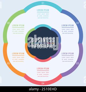 Infographic business information design 6 objects, steps, elements or options infographic circle template Stock Vector