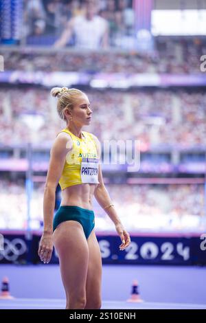 Eleanor Patterson participating in the high jump at the Paris 2024 Olympic Games. Stock Photo