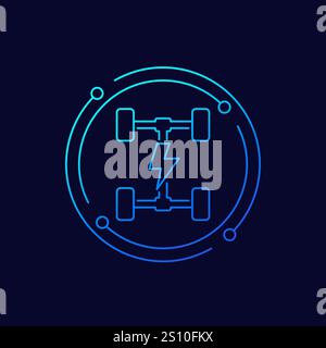 Electric chassis icon, EV, car platform linear design, eps 10 file, easy to edit Stock Vector