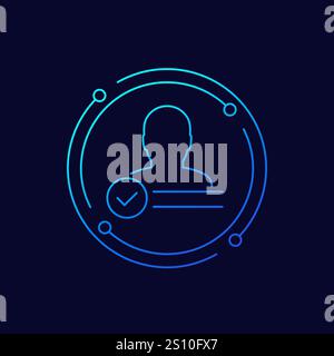 Account verified icon, user and check mark, linear Stock Vector