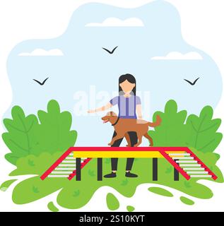 Puppy Getting Obedience sports Training concept, Dogs execute predefined tasks vector color icon design, Pet foster and hotel Symbol, kennel animals Stock Vector