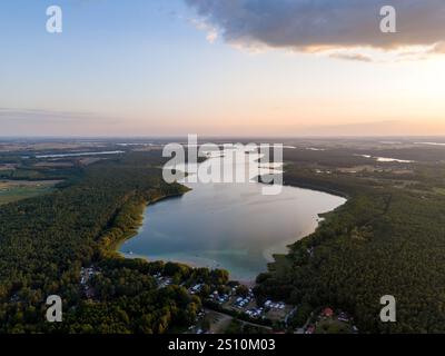 Aerial Landscape Skyline View Of Powidz Lake And Anastazewo Beach At aerial-landscape-skyline-view-of-powidz-lake-and-anastazewo-beach-at