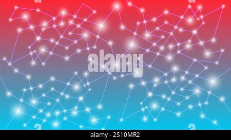 Abstract red sky blue technology background wallpaper with light objects connecting on line making a network Stock Vector