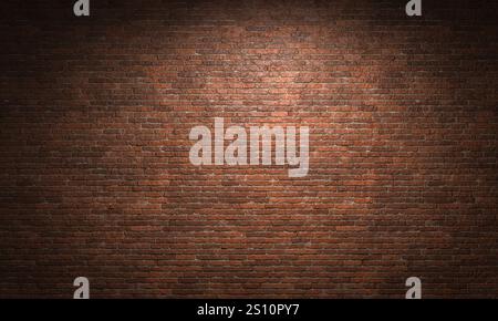 Red brick wall background texture illuminated spotlight 3d Stock Photo