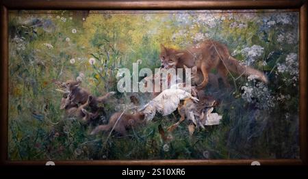 Paris, France - 12 26 2024: Wild Sweden. Family of Foxes painted by Bruno Liljefors Stock Photo