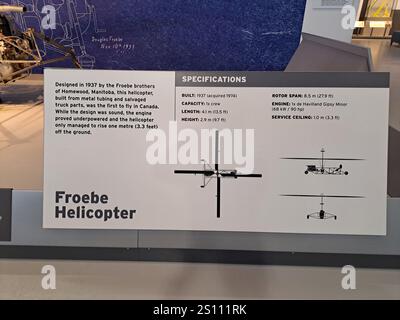 Froebe helicopter sign at the Royal Aviation Museum of Western Canada in Winnipeg, Manitoba, Canada Stock Photo