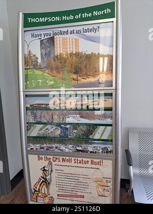 Thompson hub of the north sign inside Thompson Station in Manitoba ...