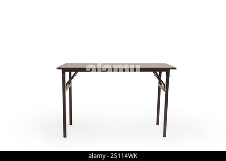A contemporary table with a rich brown surface and sturdy metal legs, ideal for various settings and purposes isolated on white background Stock Photo