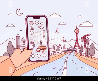 Linear icons about business and travel Stock Vector