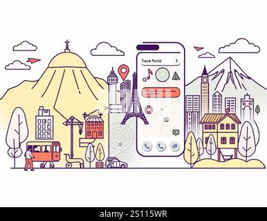 Linear icons about business and travel Stock Vector