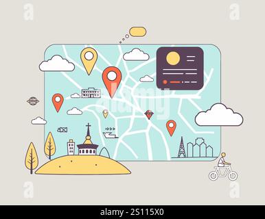 Linear icons about business and travel Stock Vector