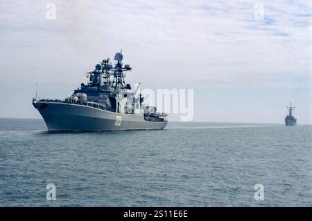 The Russian warship bearing the pennant number 605 is the Admiral Levchenko, an Udaloy-class anti-submarine destroyer serving in the Russian Navy's Northern Fleet. Commissioned in 1988, the vessel is named after Admiral Gordey Levchenko. Stock Photo