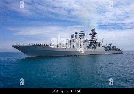 The Russian warship bearing the pennant number 605 is the Admiral Levchenko, an Udaloy-class anti-submarine destroyer serving in the Russian Navy's Northern Fleet. Commissioned in 1988, the vessel is named after Admiral Gordey Levchenko. Stock Photo