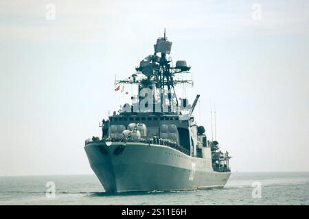 The Russian warship bearing the pennant number 605 is the Admiral Levchenko, an Udaloy-class anti-submarine destroyer serving in the Russian Navy's Northern Fleet. Commissioned in 1988, the vessel is named after Admiral Gordey Levchenko. Stock Photo