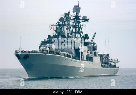 The Russian warship bearing the pennant number 605 is the Admiral Levchenko, an Udaloy-class anti-submarine destroyer serving in the Russian Navy's Northern Fleet. Commissioned in 1988, the vessel is named after Admiral Gordey Levchenko. Stock Photo