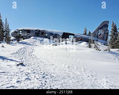 Emergency Transmission mural on Miss Piggy crashed aircraft in Churchill, Manitoba, Canada Stock Photo