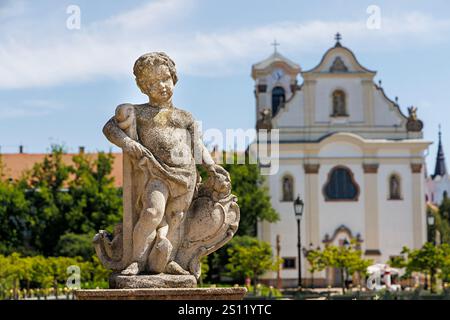 Statue in the main square in front of the Dominican church of Our Lady of Victory, Vac, Hungary Stock Photo