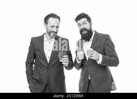 Take a break. Bearded men drink coffee. Enjoying coffee break. Businessman relax during work break. Rest break during working day. Rest and relaxation Stock Photo
