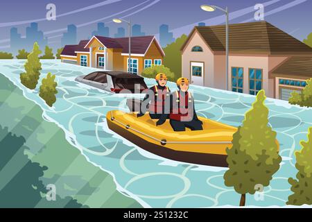 A vector illustration of Flood Natural Disaster Stock Vector