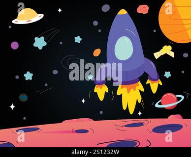 A vector illustration of Rocket on the Moon Stock Vector