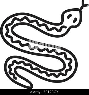 Black line snake, vector monochrome illustration, editable stroke Stock Vector