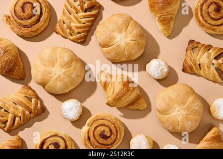 various freshly baked pastries, top view Stock Photo