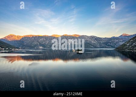 Dawn on the Bay of Kotor, Montenegro Stock Photo