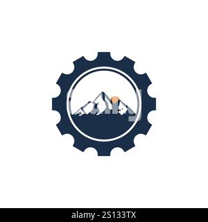 mountain with gear concept logo design inspiration Stock Vector