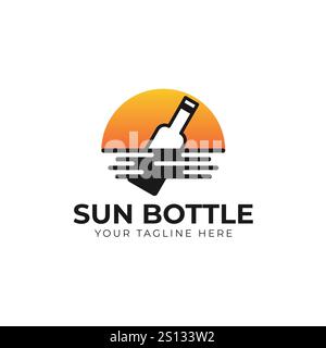 Bottle message with sun logo design inspiration Stock Vector