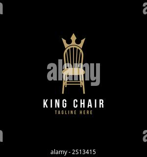 furniture logo. Luxury interior design logotype symbol. Style royal king chair icon sign. Stock Vector