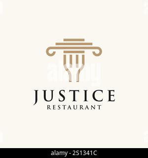 Creative Law office with fork and pillar icon logo design vector illustration. Justice law firm with fork and pillar logo design Stock Vector