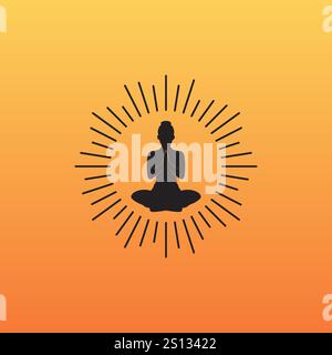 Yoga Sunset Icon Logo Design template Stock Vector