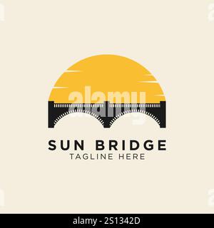 Sunset and bridge logo template Stock Vector