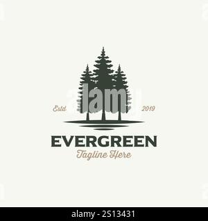 Rustic Retro Vintage Woodland, Evergreen, Pines, Spruce, Cedar trees logo design Stock Vector