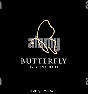 Flying Butterfly Logo with simple minimalist line art style Stock Vector
